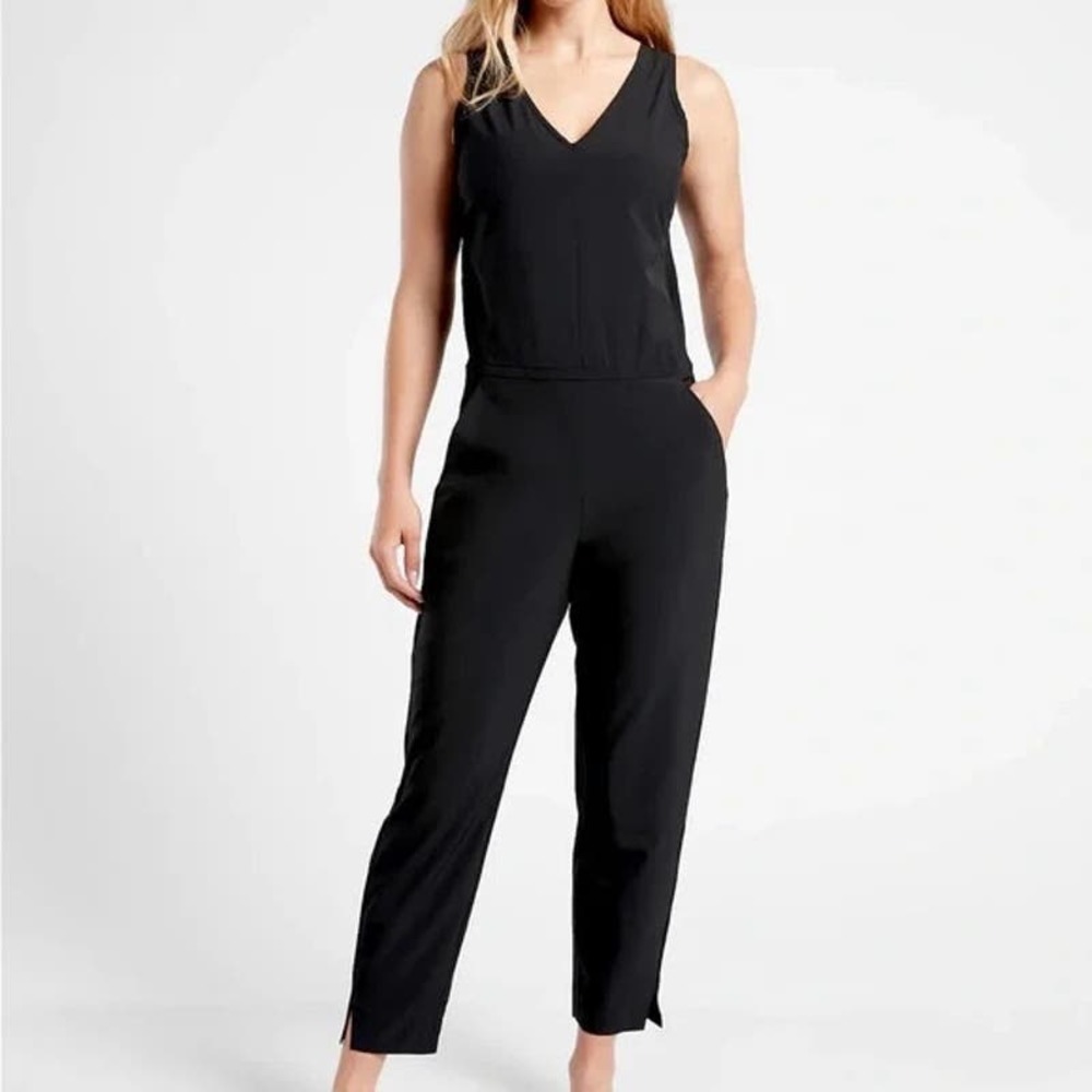 Athleta Black V-Neck Sleeveless Jumpsuit